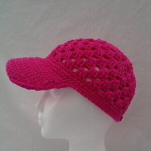 Handmade Crochet Baseball Cap - Hot Pink
